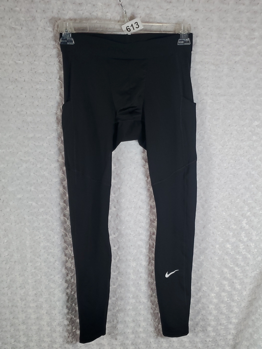 Nike Black Performance Leggings with Side Pockets and White Swoosh Size M